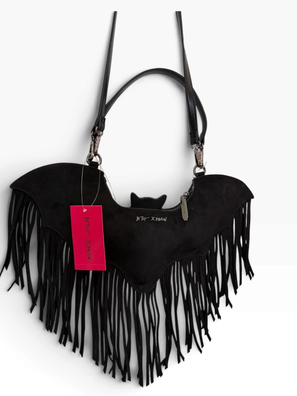 Black Fringe Heart Crossbody Bag - Women
